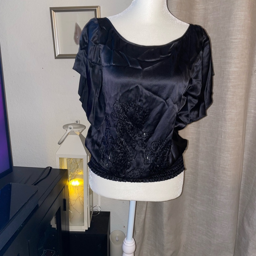 ✨2 for $30✨ Matty M black silk top with beading
